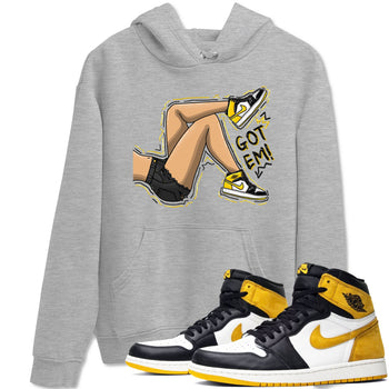 1s Yellow Ochre shirt to match jordans Got Em Legs sneaker tees Air Jordan 1 High OG Yellow Ochre SNRT Sneaker Release Tees unisex cotton Heather Grey 1 crew neck shirt