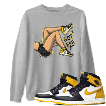 1s Yellow Ochre shirt to match jordans Got Em Legs sneaker tees Air Jordan 1 High OG Yellow Ochre SNRT Sneaker Release Tees unisex cotton Heather Grey 1 crew neck shirt