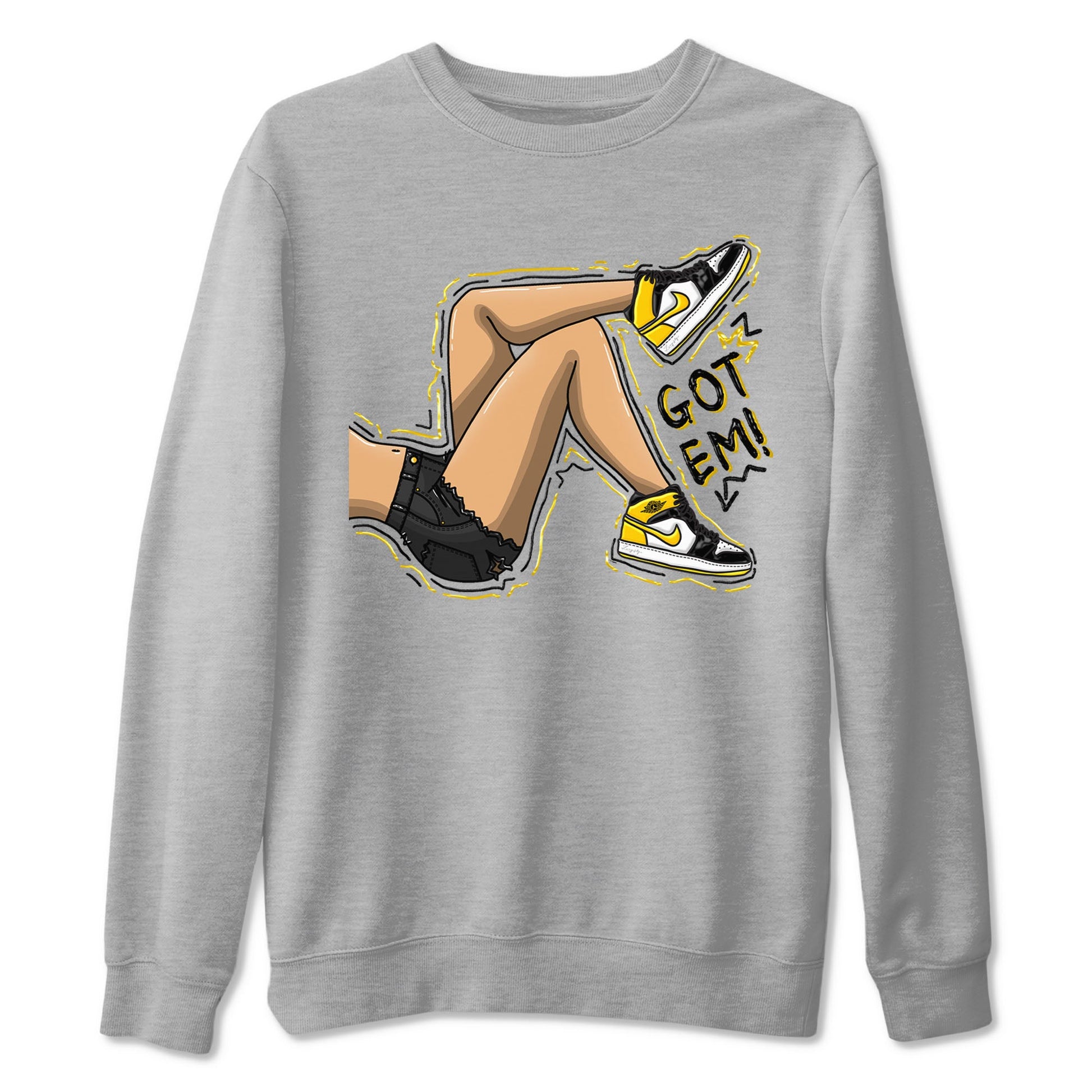 1s Yellow Ochre shirt to match jordans Got Em Legs sneaker tees Air Jordan 1 High OG Yellow Ochre SNRT Sneaker Release Tees unisex cotton Heather Grey 2 crew neck shirt