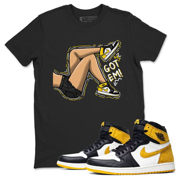 1s Yellow Ochre shirt to match jordans Got Em Legs sneaker tees Air Jordan 1 High OG Yellow Ochre SNRT Sneaker Release Tees unisex cotton Black 1 crew neck shirt