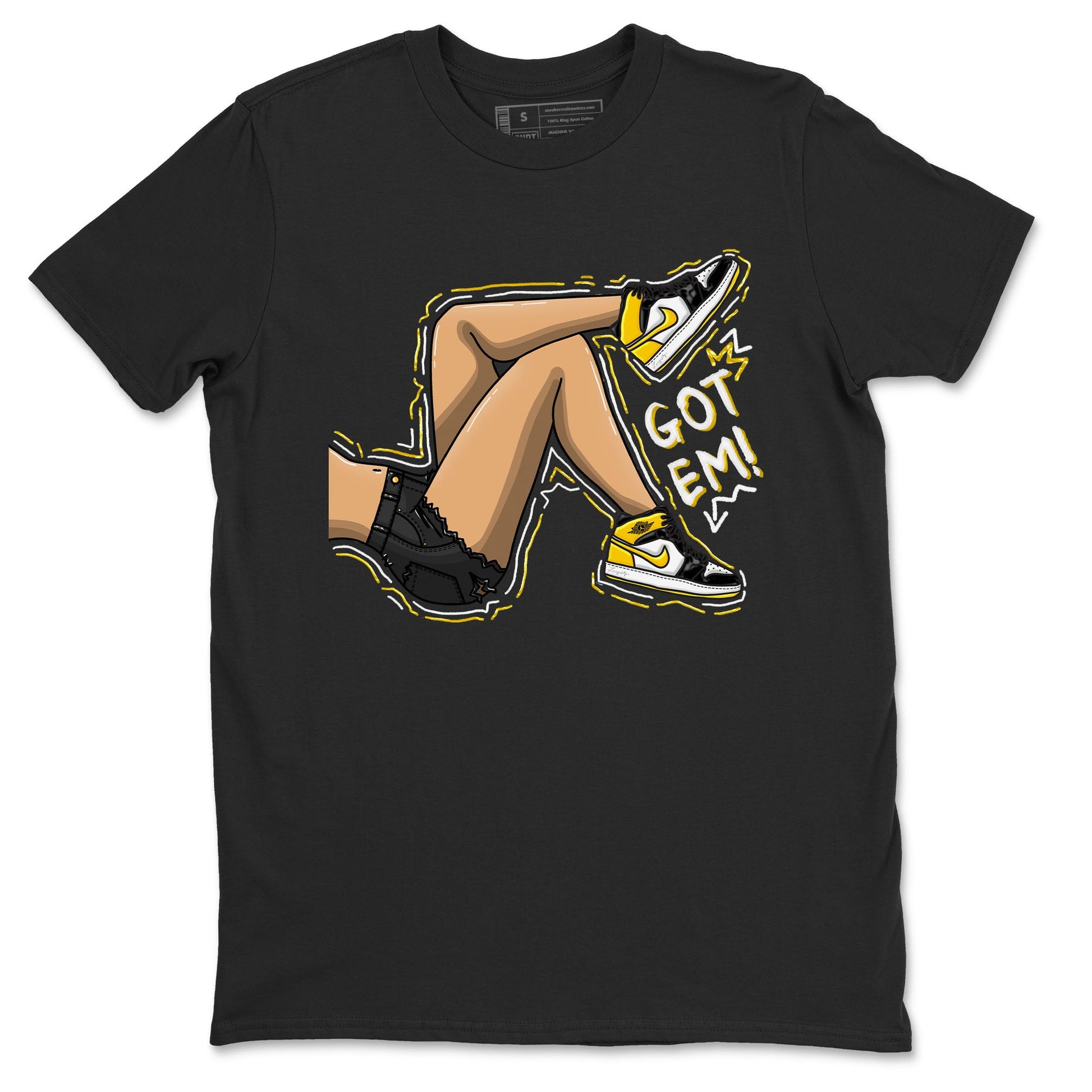 1s Yellow Ochre shirt to match jordans Got Em Legs sneaker tees Air Jordan 1 High OG Yellow Ochre SNRT Sneaker Release Tees unisex cotton Black 2 crew neck shirt