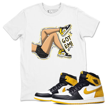 1s Yellow Ochre shirt to match jordans Got Em Legs sneaker tees Air Jordan 1 High OG Yellow Ochre SNRT Sneaker Release Tees unisex cotton White 1 crew neck shirt