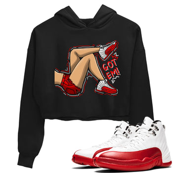 Jordan 12 Retro Cherry shirt to match jordans Varsity Red Got Em Legs special sneaker matching tees 12s Cherry SNRT sneaker tees Black 1 Crop T-Shirt