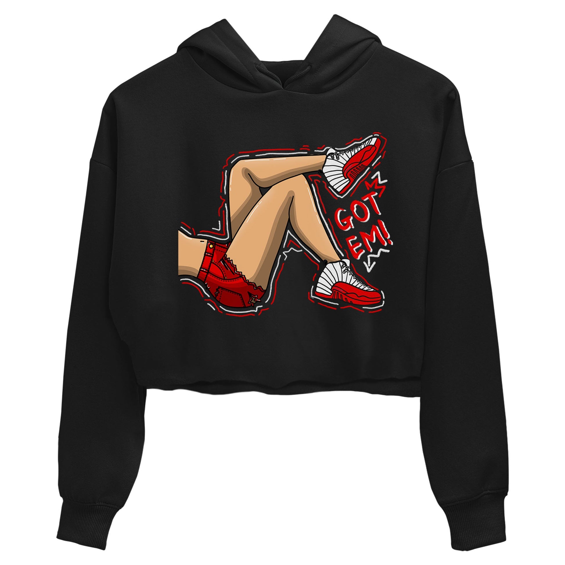 Jordan 12 Retro Cherry shirt to match jordans Varsity Red Got Em Legs special sneaker matching tees 12s Cherry SNRT sneaker tees Black 2 Crop T-Shirt