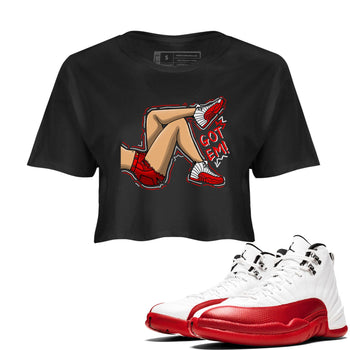 Jordan 12 Retro Cherry shirt to match jordans Varsity Red Got Em Legs special sneaker matching tees 12s Cherry SNRT sneaker tees Black 1 Crop T-Shirt