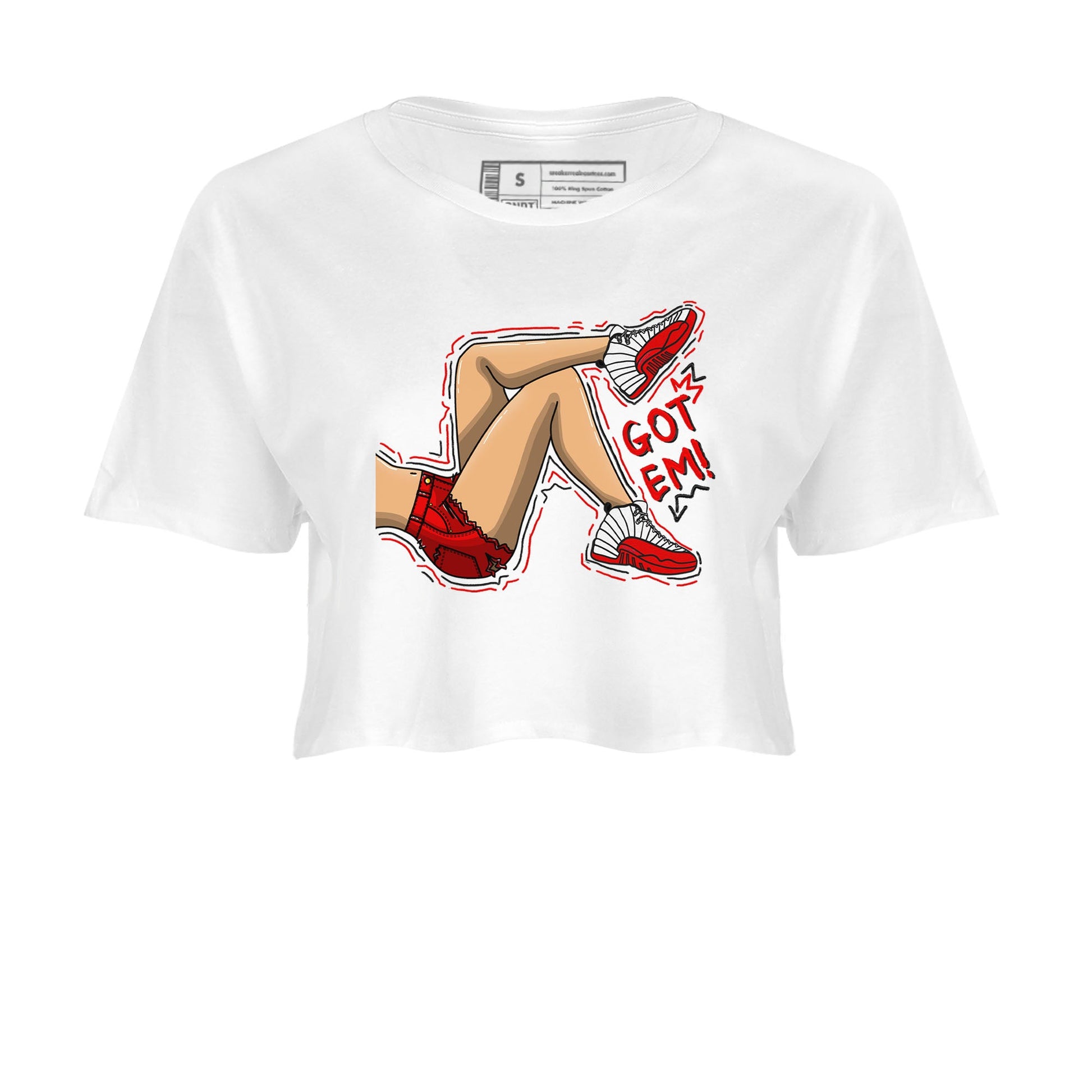Jordan 12 Retro Cherry shirt to match jordans Varsity Red Got Em Legs special sneaker matching tees 12s Cherry SNRT sneaker tees White 2 Crop T-Shirt