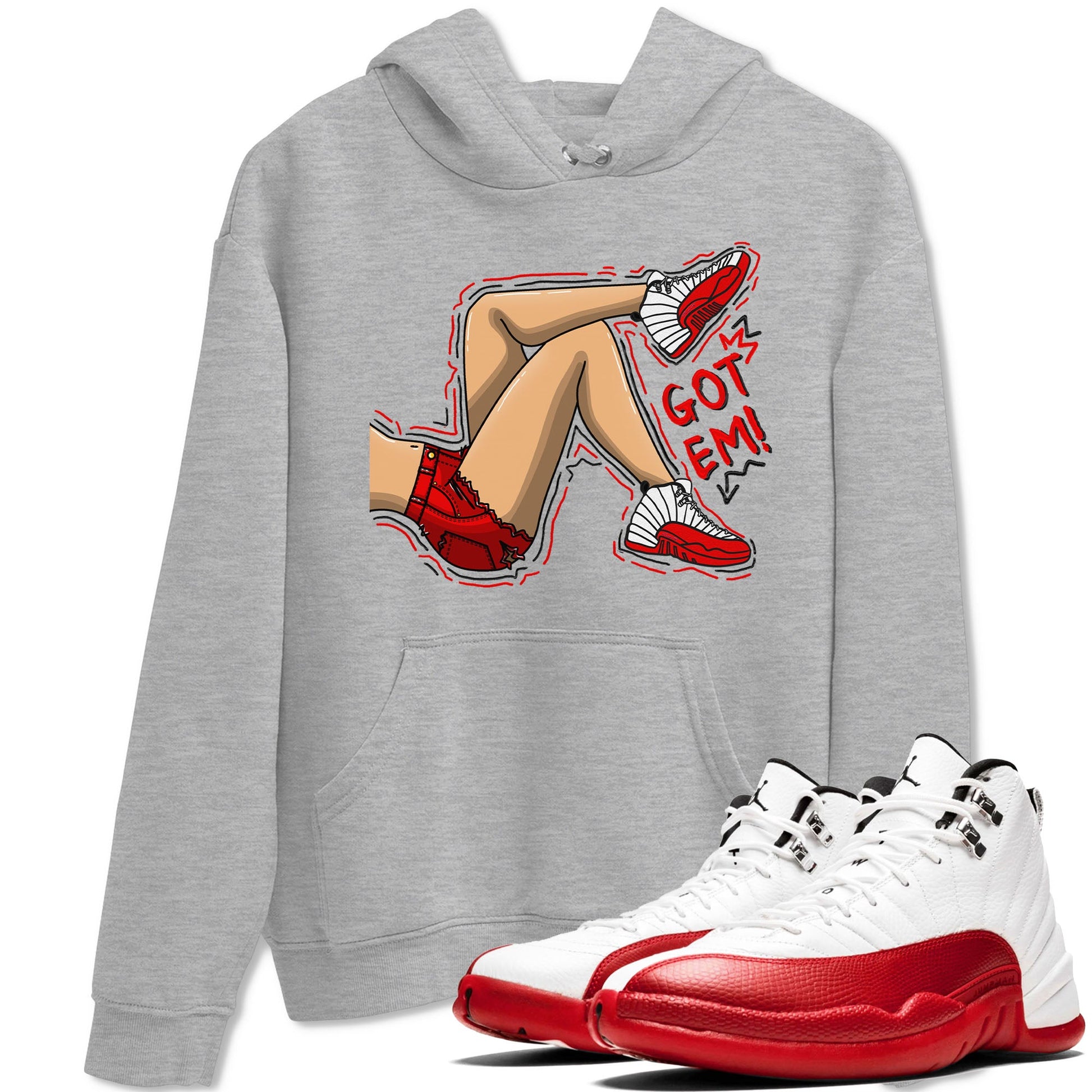 Jordan 12 Retro Cherry shirt to match jordans Varsity Red Got Em Legs special sneaker matching tees 12s Cherry SNRT sneaker tees Unisex Heather Grey 1 T-Shirt