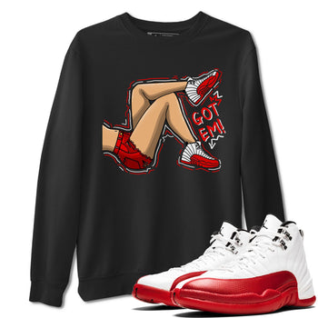 Jordan 12 Retro Cherry shirt to match jordans Varsity Red Got Em Legs special sneaker matching tees 12s Cherry SNRT sneaker tees Unisex Black 1 T-Shirt