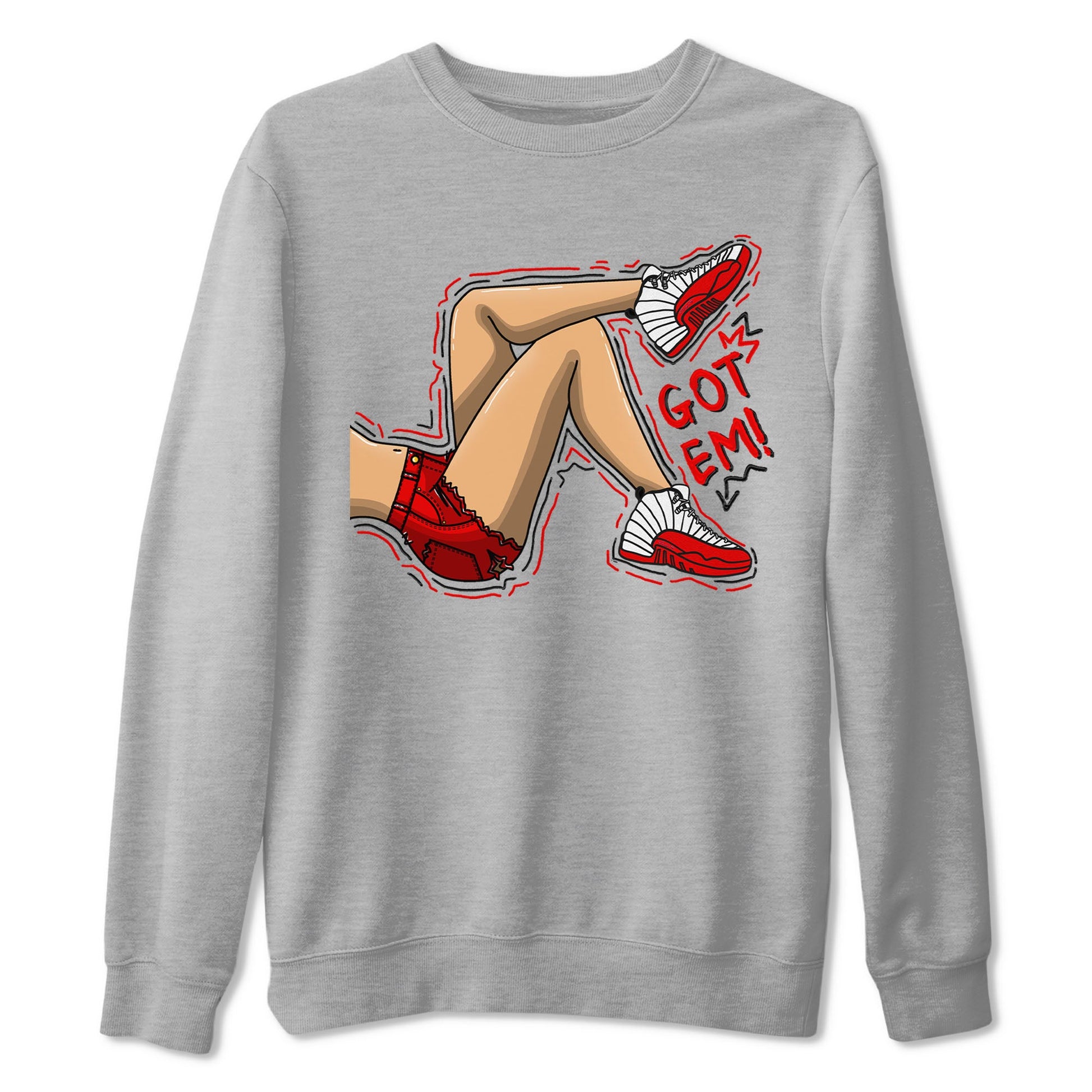 Jordan 12 Retro Cherry shirt to match jordans Varsity Red Got Em Legs special sneaker matching tees 12s Cherry SNRT sneaker tees Unisex Heather Grey 2 T-Shirt