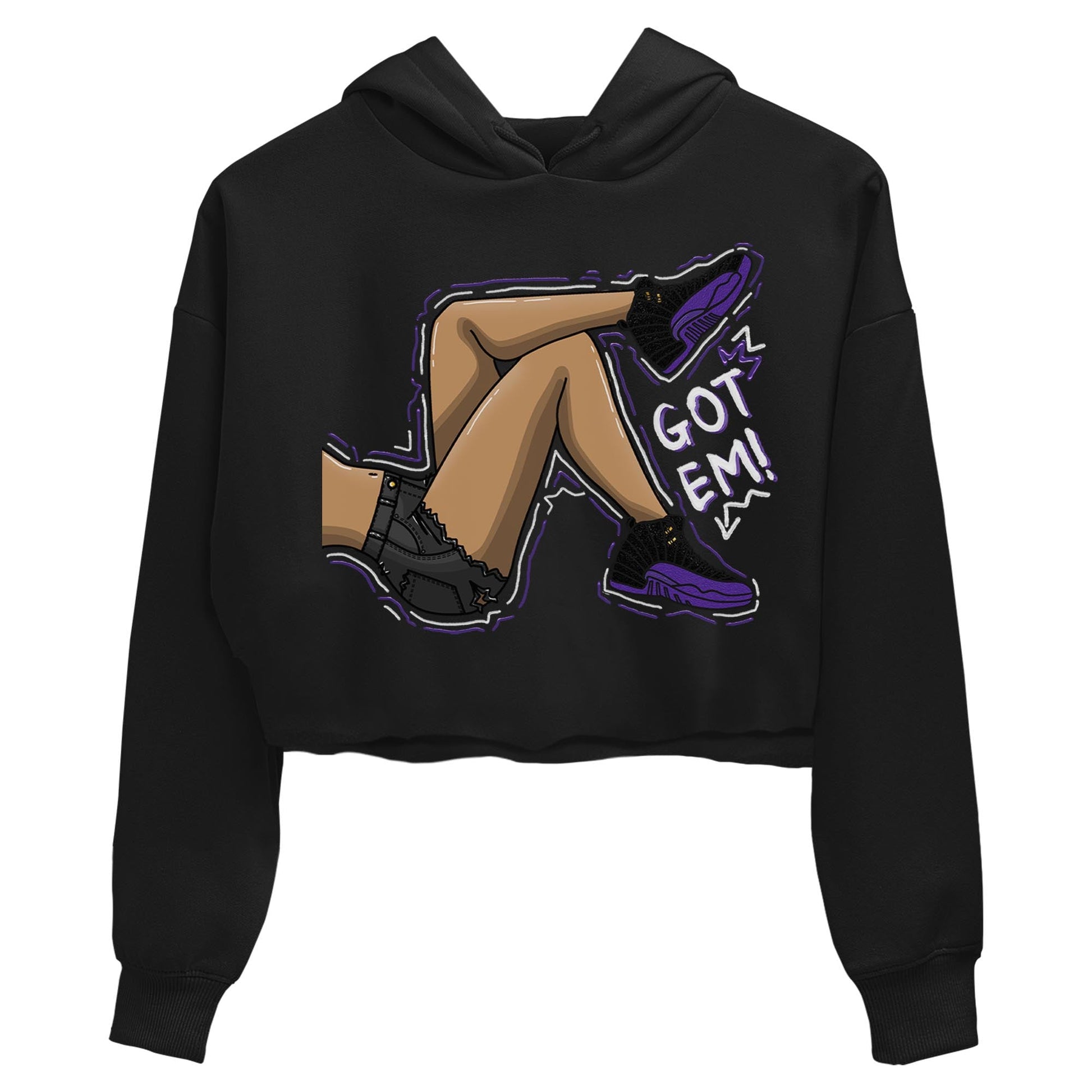12s Field Purple shirt to match jordans Got Em Legs sneaker tees Air Jordan 12 Field Purple SNRT Sneaker Release Tees Black 2 Crop T-Shirt
