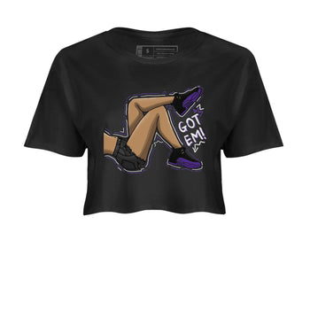 12s Field Purple shirt to match jordans Got Em Legs sneaker tees Air Jordan 12 Field Purple SNRT Sneaker Release Tees Black 2 Crop T-Shirt