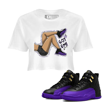 12s Field Purple shirt to match jordans Got Em Legs sneaker tees Air Jordan 12 Field Purple SNRT Sneaker Release Tees White 1 Crop T-Shirt