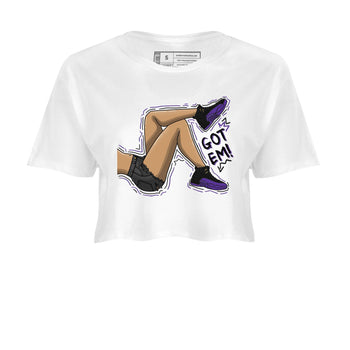 12s Field Purple shirt to match jordans Got Em Legs sneaker tees Air Jordan 12 Field Purple SNRT Sneaker Release Tees White 2 Crop T-Shirt