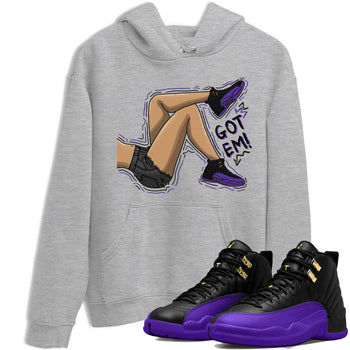 12s Field Purple shirt to match jordans Got Em Legs sneaker tees Air Jordan 12 Field Purple SNRT Sneaker Release Tees Crew Neck Casual Unisex Heather Grey 1 T-Shirt