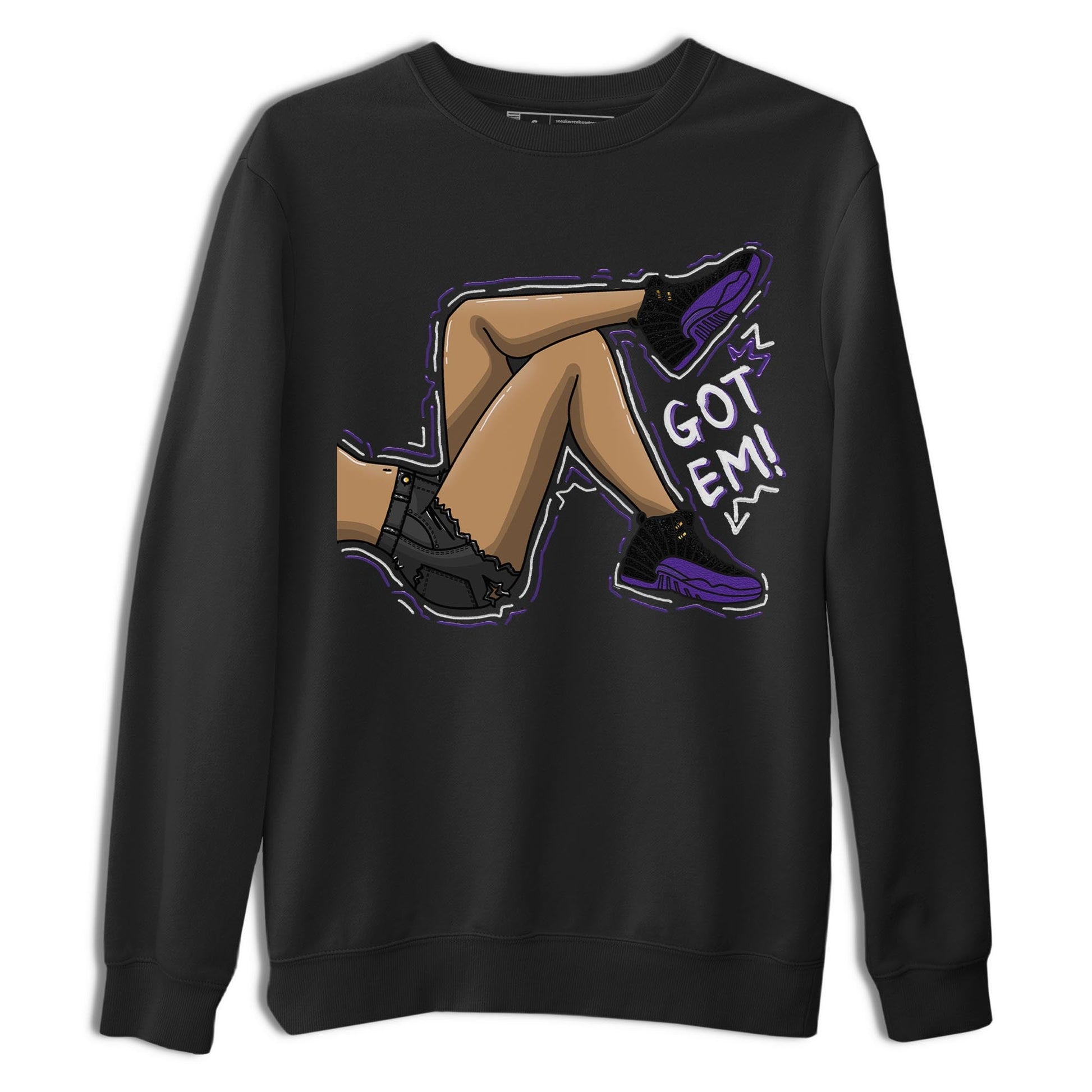 12s Field Purple shirt to match jordans Got Em Legs sneaker tees Air Jordan 12 Field Purple SNRT Sneaker Release Tees Crew Neck Casual Unisex Black 2 T-Shirt