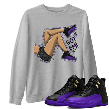12s Field Purple shirt to match jordans Got Em Legs sneaker tees Air Jordan 12 Field Purple SNRT Sneaker Release Tees Crew Neck Casual Unisex Heather Grey 1 T-Shirt