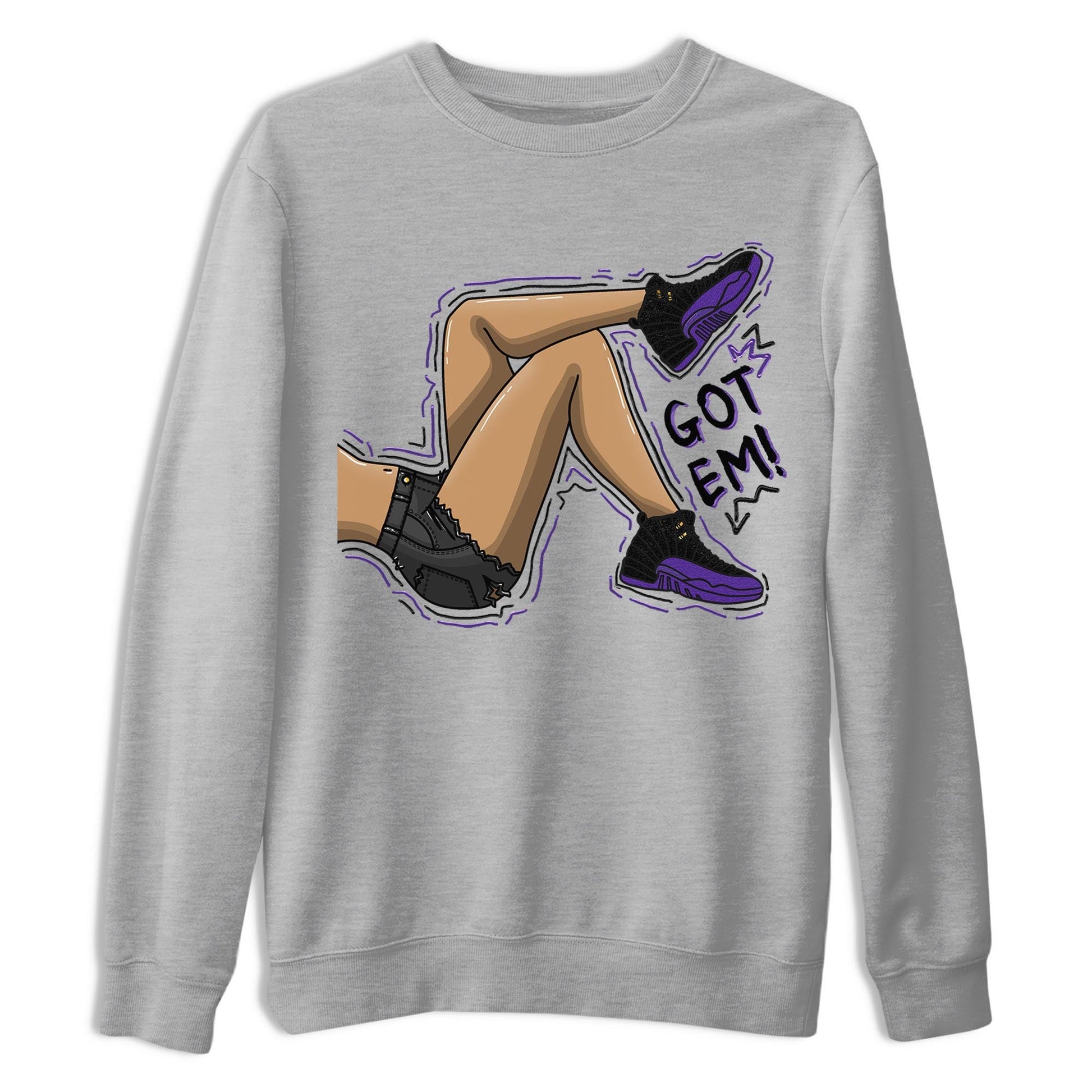 12s Field Purple shirt to match jordans Got Em Legs sneaker tees Air Jordan 12 Field Purple SNRT Sneaker Release Tees Crew Neck Casual Unisex Heather Grey 2 T-Shirt
