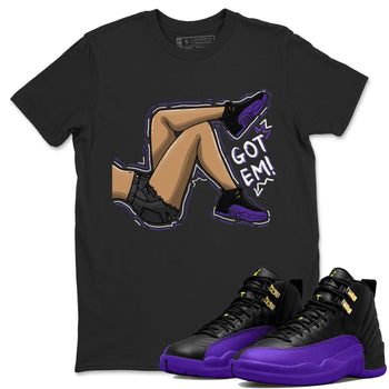 12s Field Purple shirt to match jordans Got Em Legs sneaker tees Air Jordan 12 Field Purple SNRT Sneaker Release Tees Crew Neck Casual Unisex Black 1 T-Shirt