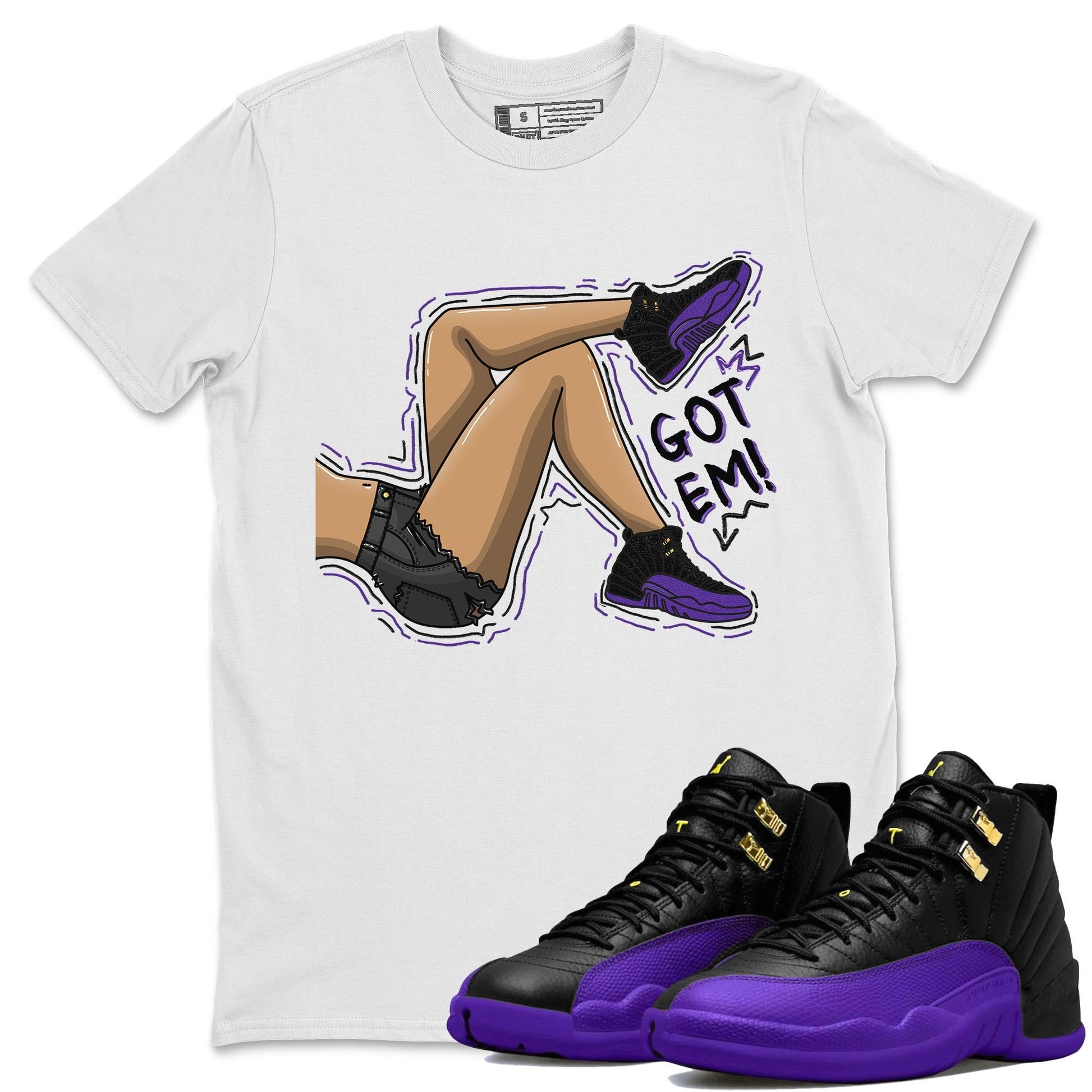 12s Field Purple shirt to match jordans Got Em Legs sneaker tees Air Jordan 12 Field Purple SNRT Sneaker Release Tees Crew Neck Casual Unisex White 1 T-Shirt