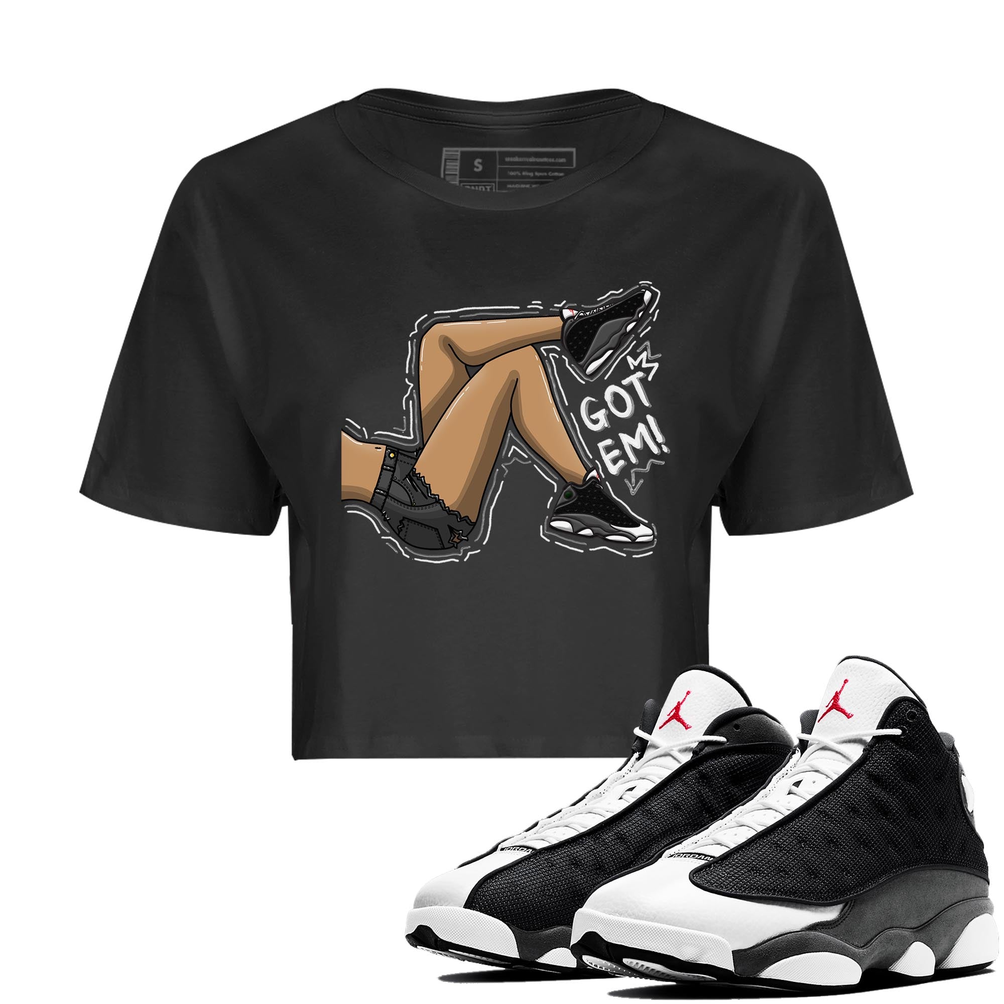 Air Jordan 13 Black Flint Sneaker Match Tees Got Em Legs Sneaker Tees AJ 13s Black Flint Sneaker Release Tees Women's Shirts Black 1