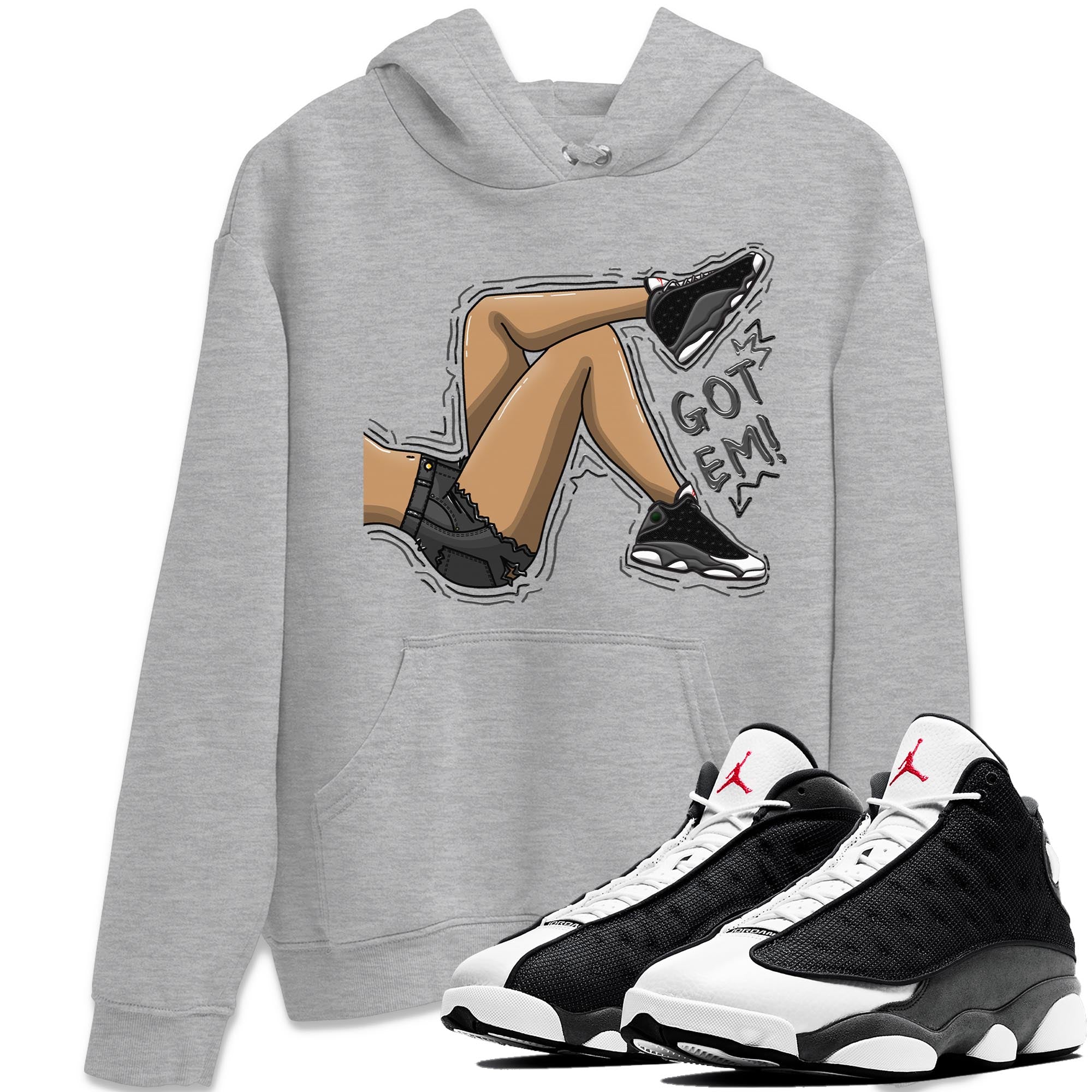 Air Jordan 13 Black Flint Sneaker Match Tees Got Em Legs Sneaker Tees AJ 13s Black Flint Sneaker Release Tees Unisex Shirts Heather Grey 1