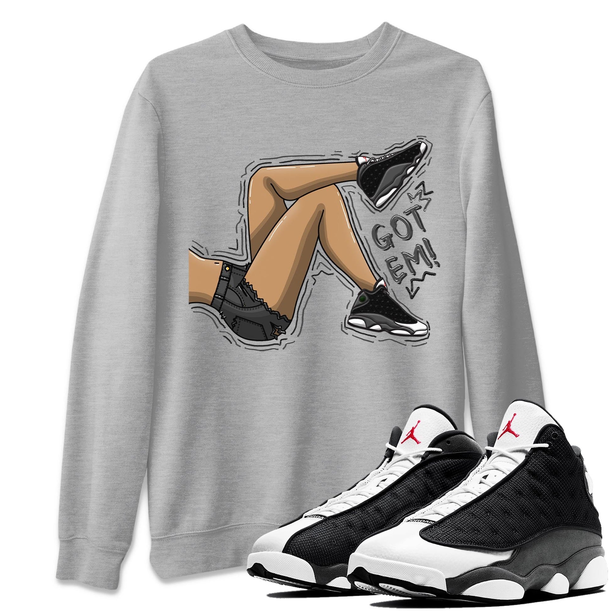 Air Jordan 13 Black Flint Sneaker Match Tees Got Em Legs Sneaker Tees AJ 13s Black Flint Sneaker Release Tees Unisex Shirts Heather Grey 1