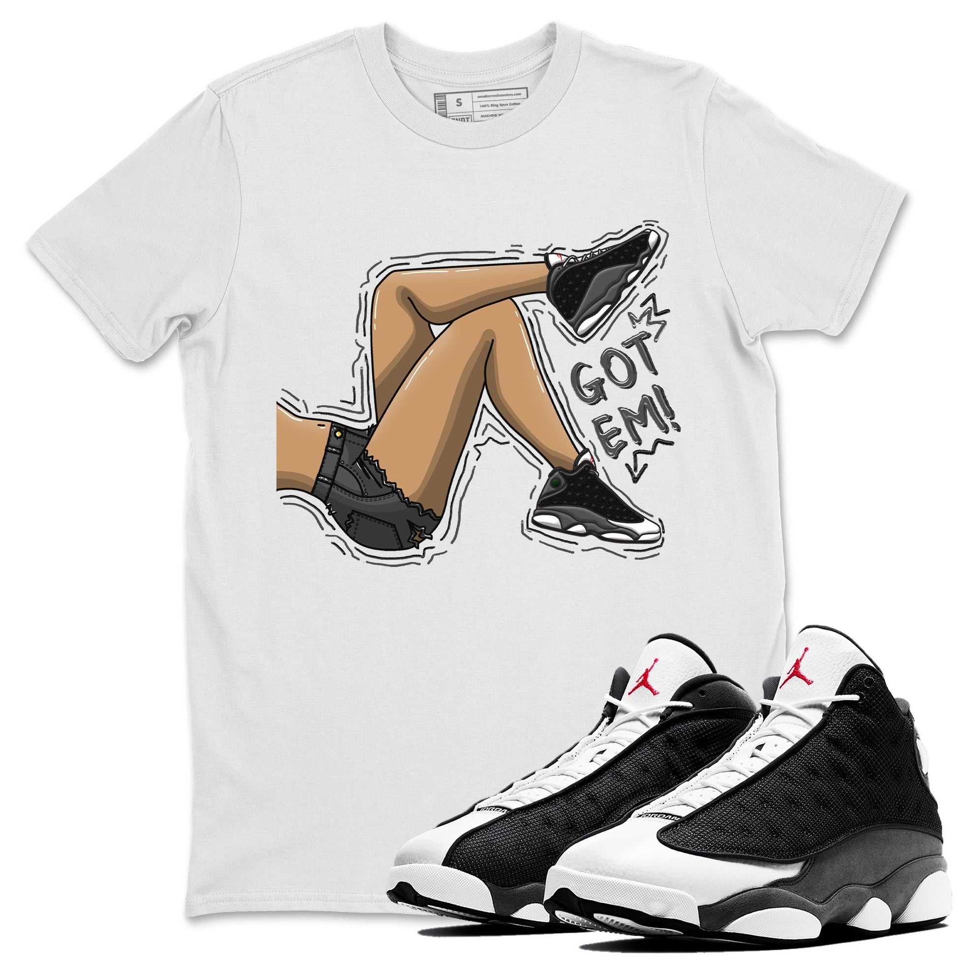 Air Jordan 13 Black Flint Sneaker Match Tees Got Em Legs Sneaker Tees AJ 13s Black Flint Sneaker Release Tees Unisex Shirts White 1