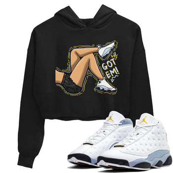13s Blue Grey shirt to match jordans Got Em Legs sneaker tees Air Jordan 13 Blue Grey SNRT Sneaker Release Tees Black 1 crop length shirt