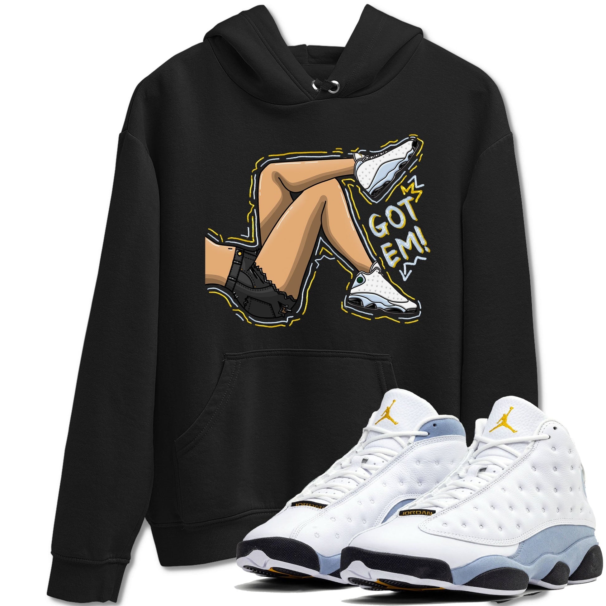 13s Blue Grey shirt to match jordans Got Em Legs sneaker tees Air Jordan 13 Blue Grey SNRT Sneaker Release Tees unisex cotton Black 1 crew neck shirt