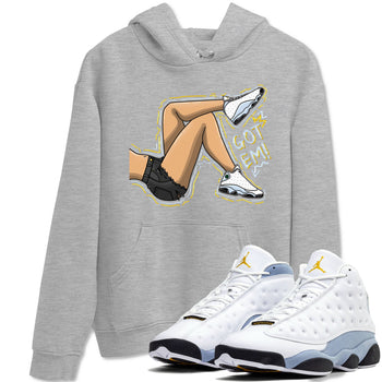 13s Blue Grey shirt to match jordans Got Em Legs sneaker tees Air Jordan 13 Blue Grey SNRT Sneaker Release Tees unisex cotton Heather Grey 1 crew neck shirt