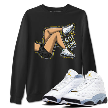 13s Blue Grey shirt to match jordans Got Em Legs sneaker tees Air Jordan 13 Blue Grey SNRT Sneaker Release Tees unisex cotton Black 1 crew neck shirt