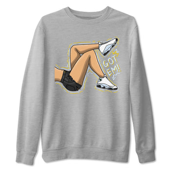 13s Blue Grey shirt to match jordans Got Em Legs sneaker tees Air Jordan 13 Blue Grey SNRT Sneaker Release Tees unisex cotton Heather Grey 2 crew neck shirt