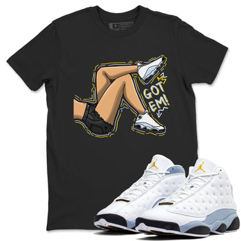 13s Blue Grey shirt to match jordans Got Em Legs sneaker tees Air Jordan 13 Blue Grey SNRT Sneaker Release Tees unisex cotton Black 1 crew neck shirt