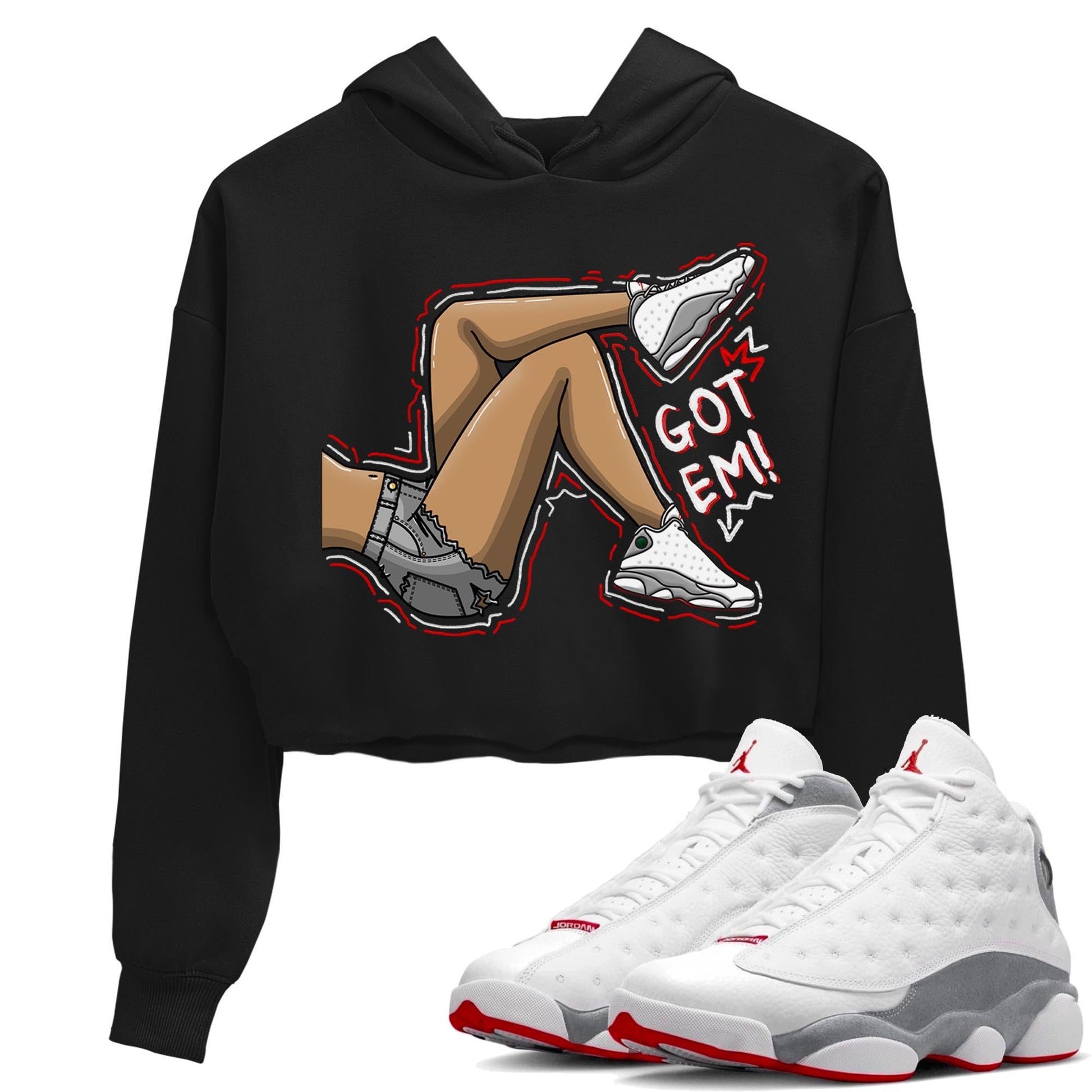 AJ13 Wolf Grey Sneaker Match Tees Got Em Legs Sneaker Tees Air Jordan 13 Wolf Grey SNRT Sneaker Release Tees Women's Shirts Black 1