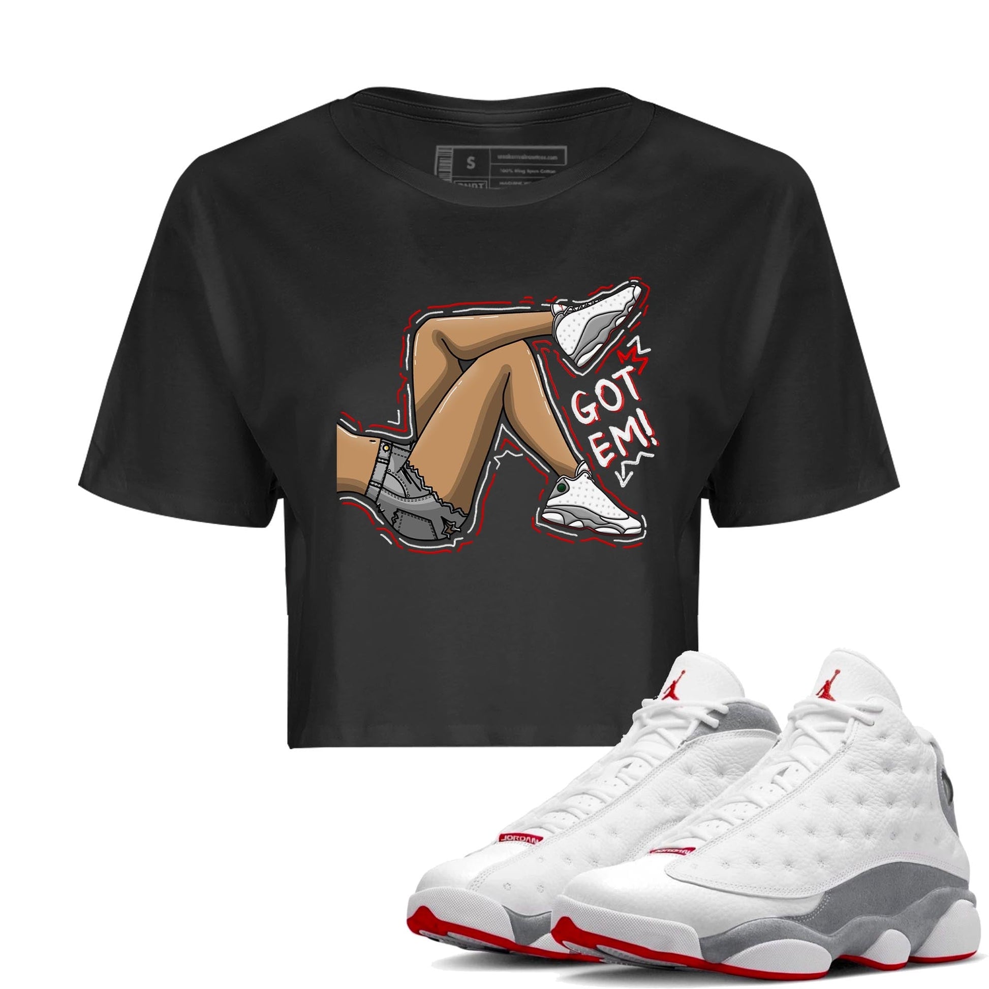 AJ13 Wolf Grey Sneaker Match Tees Got Em Legs Sneaker Tees Air Jordan 13 Wolf Grey SNRT Sneaker Release Tees Women's Shirts Black 1