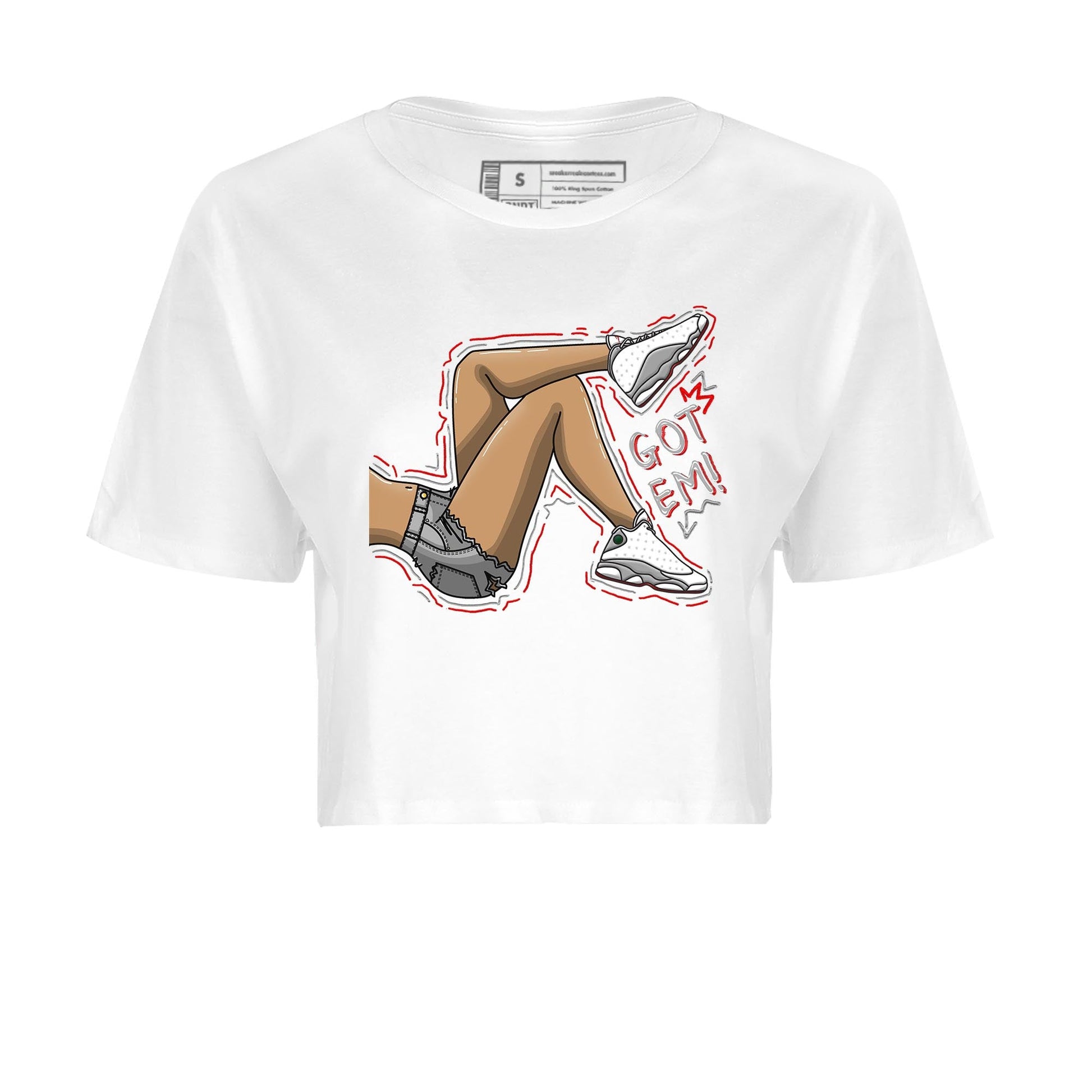 AJ13 Wolf Grey Sneaker Match Tees Got Em Legs Sneaker Tees Air Jordan 13 Wolf Grey SNRT Sneaker Release Tees Women's Shirts White 2