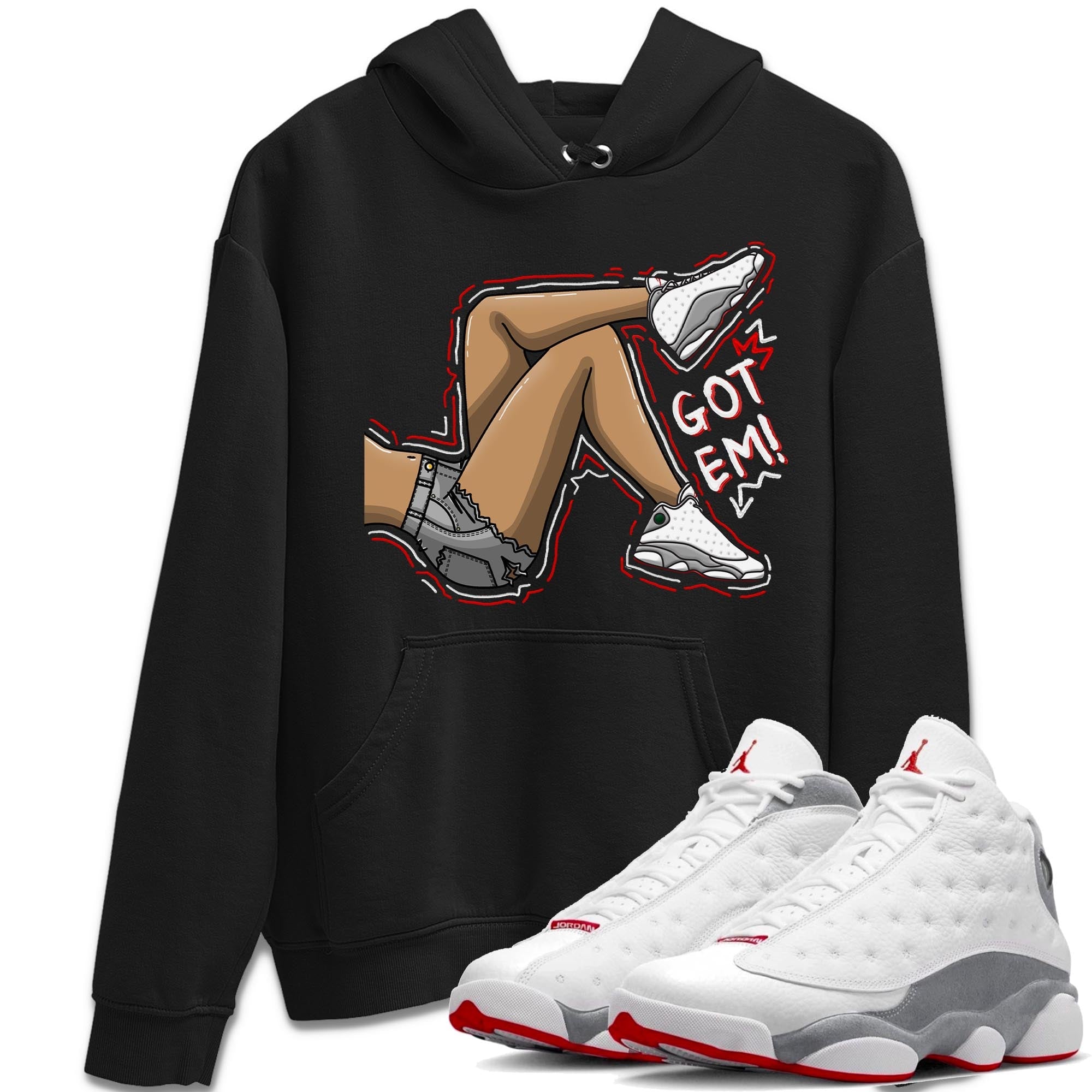 AJ13 Wolf Grey Sneaker Match Tees Got Em Legs Sneaker Tees Air Jordan 13 Wolf Grey SNRT Sneaker Release Tees Unisex Shirts Black 1