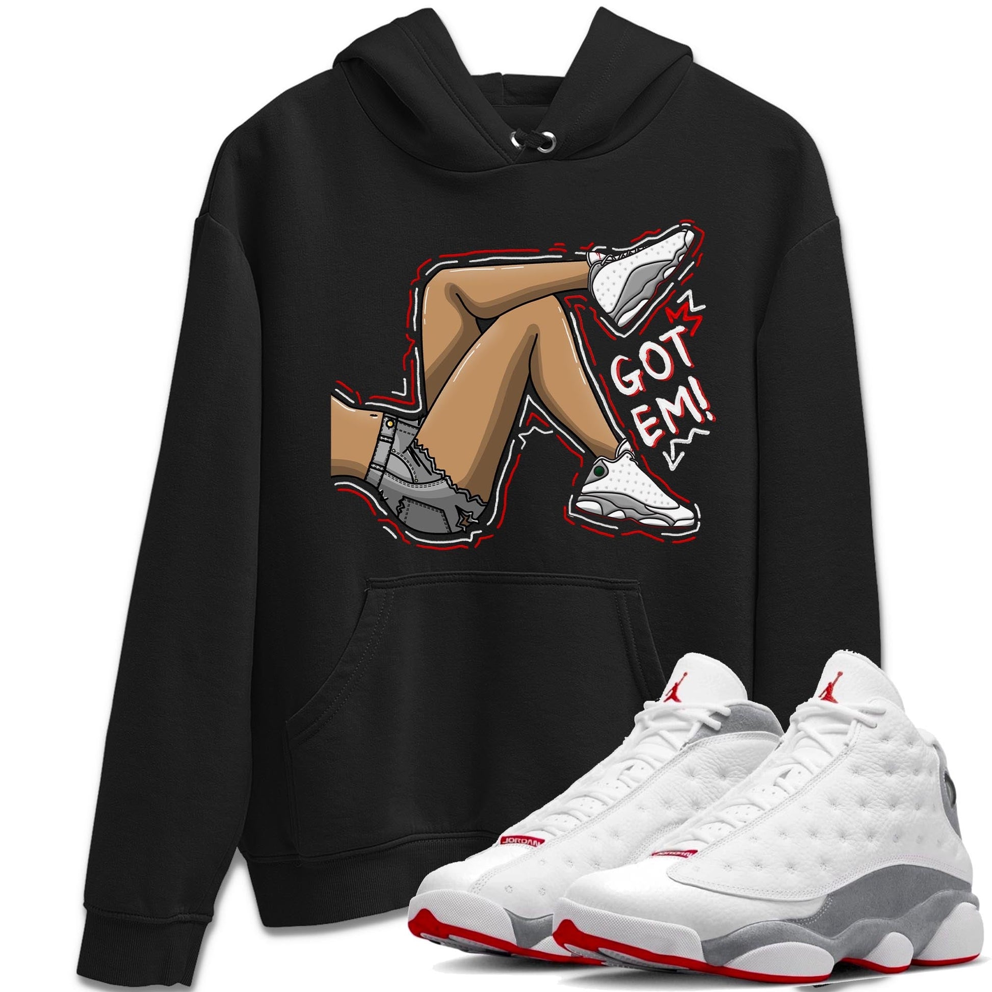 AJ13 Wolf Grey Sneaker Match Tees Got Em Legs Sneaker Tees Air Jordan 13 Wolf Grey SNRT Sneaker Release Tees Unisex Shirts Black 1