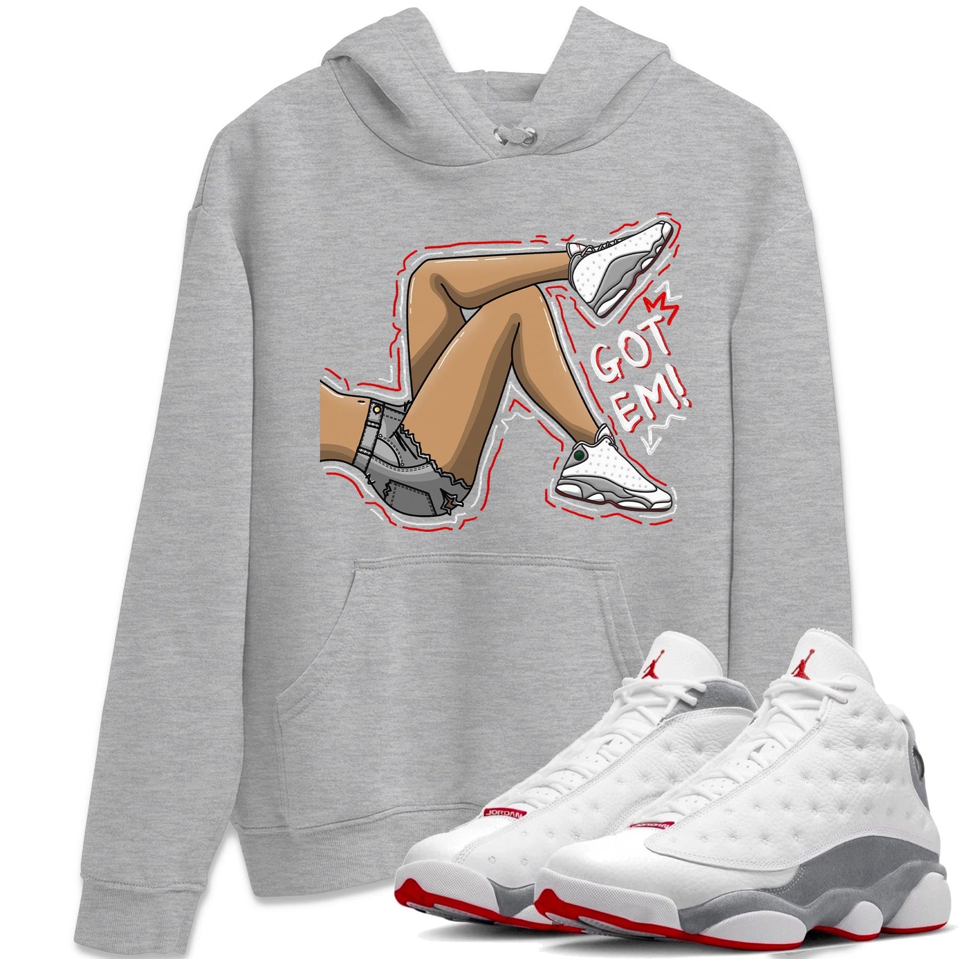 AJ13 Wolf Grey Sneaker Match Tees Got Em Legs Sneaker Tees Air Jordan 13 Wolf Grey SNRT Sneaker Release Tees Unisex Shirts Heather Grey 1