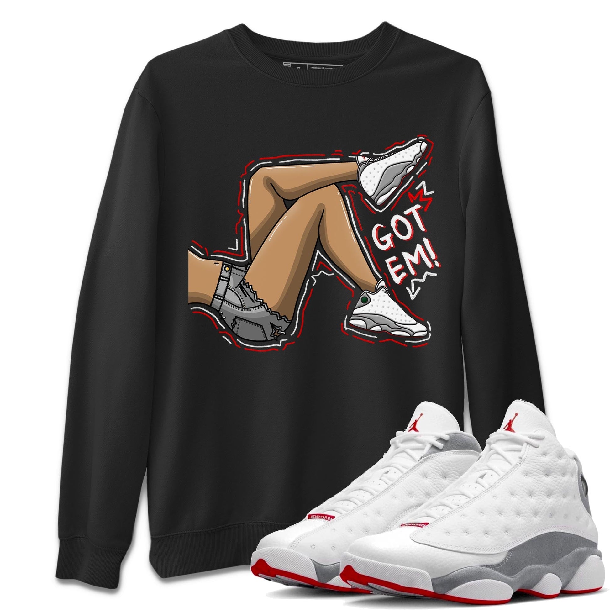 AJ13 Wolf Grey Sneaker Match Tees Got Em Legs Sneaker Tees Air Jordan 13 Wolf Grey SNRT Sneaker Release Tees Unisex Shirts Black 1