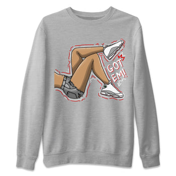 AJ13 Wolf Grey Sneaker Match Tees Got Em Legs Sneaker Tees Air Jordan 13 Wolf Grey SNRT Sneaker Release Tees Unisex Shirts Heather Grey 2