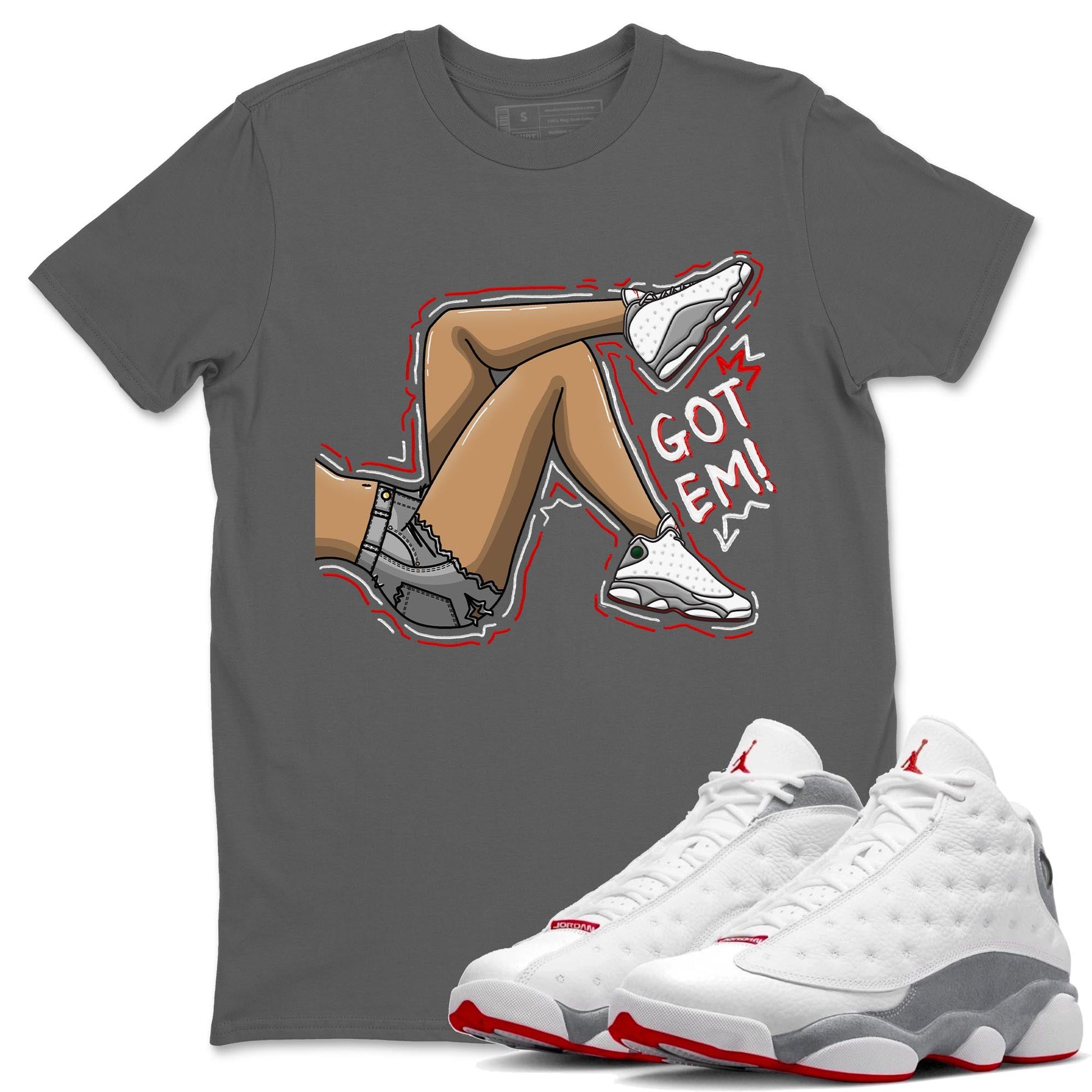 AJ13 Wolf Grey Sneaker Match Tees Got Em Legs Sneaker Tees Air Jordan 13 Wolf Grey SNRT Sneaker Release Tees Unisex Shirts Cool Grey 1