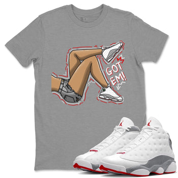 AJ13 Wolf Grey Sneaker Match Tees Got Em Legs Sneaker Tees Air Jordan 13 Wolf Grey SNRT Sneaker Release Tees Unisex Shirts Heather Grey 1