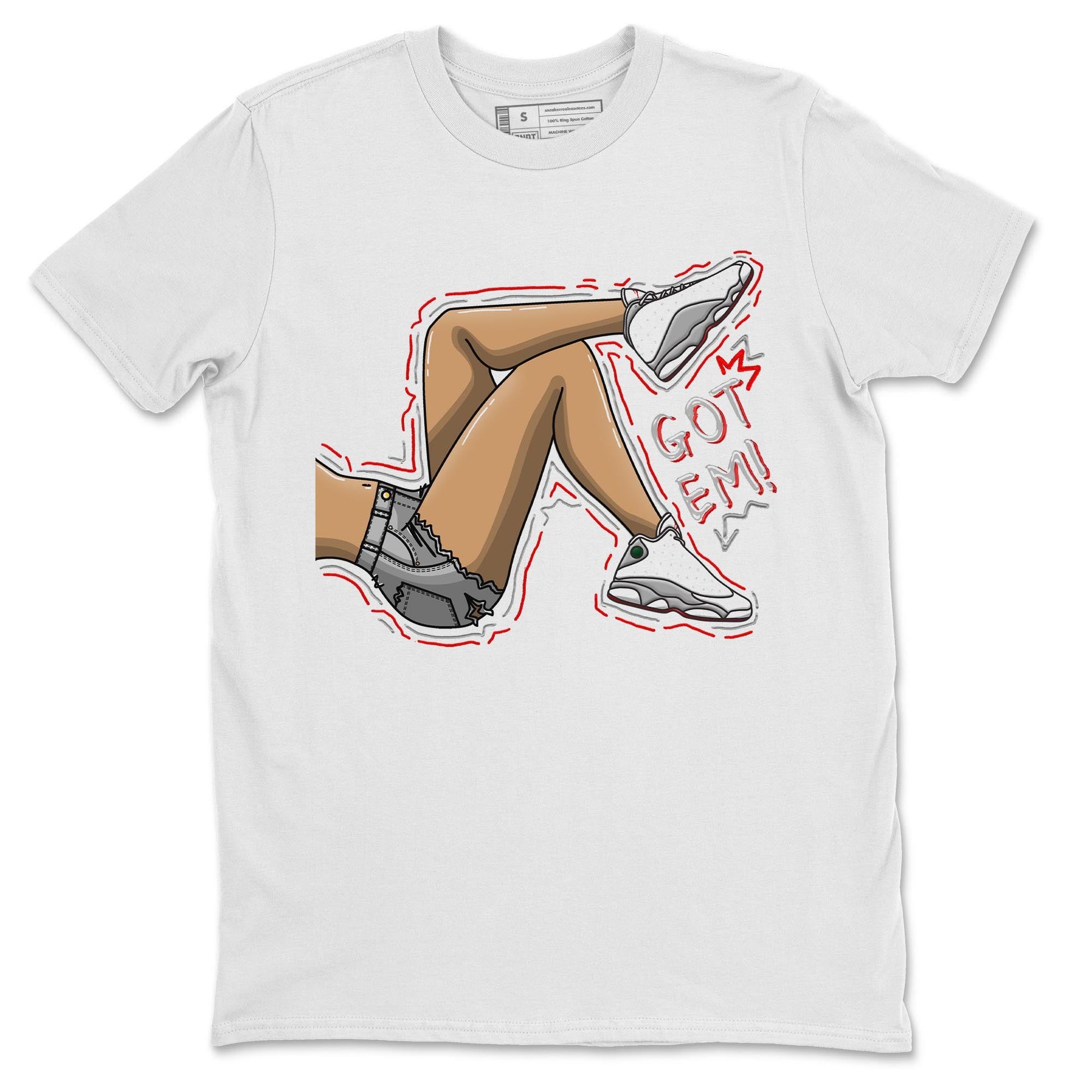 AJ13 Wolf Grey Sneaker Match Tees Got Em Legs Sneaker Tees Air Jordan 13 Wolf Grey SNRT Sneaker Release Tees Unisex Shirts White 2