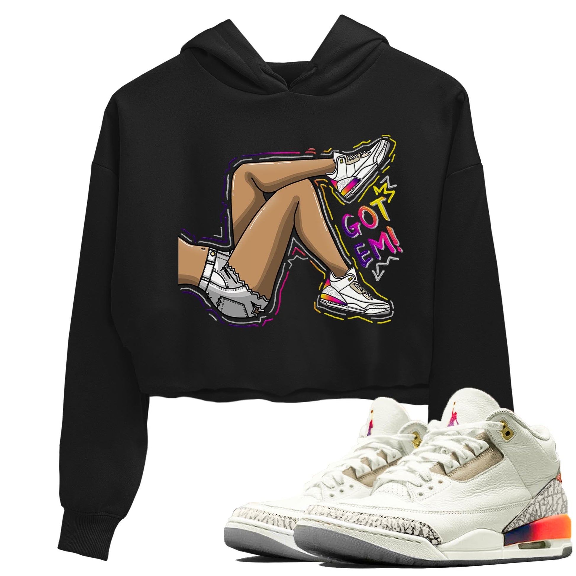 Air Jordan 3 J Balvin shirt to match jordans Got Em Legs sneaker tees Crew Neck Air Jordan 3 X J Balvin SNRT Sneaker Release Tees Black 1 Crop T-Shirt