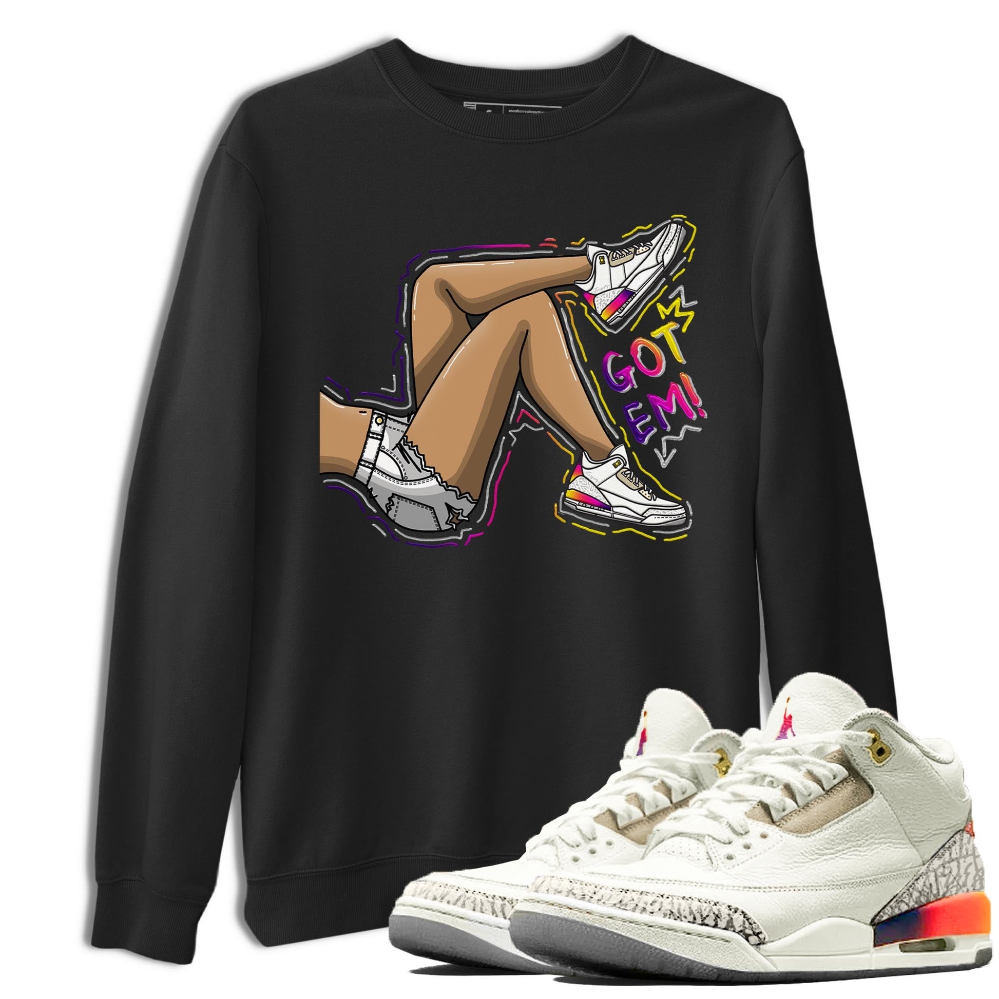 Air Jordan 3 J Balvin shirt to match jordans Got Em Legs sneaker tees Crew Neck Air Jordan 3 X J Balvin SNRT Sneaker Release Tees Unisex Casual Shirts Black 1 T-Shirt