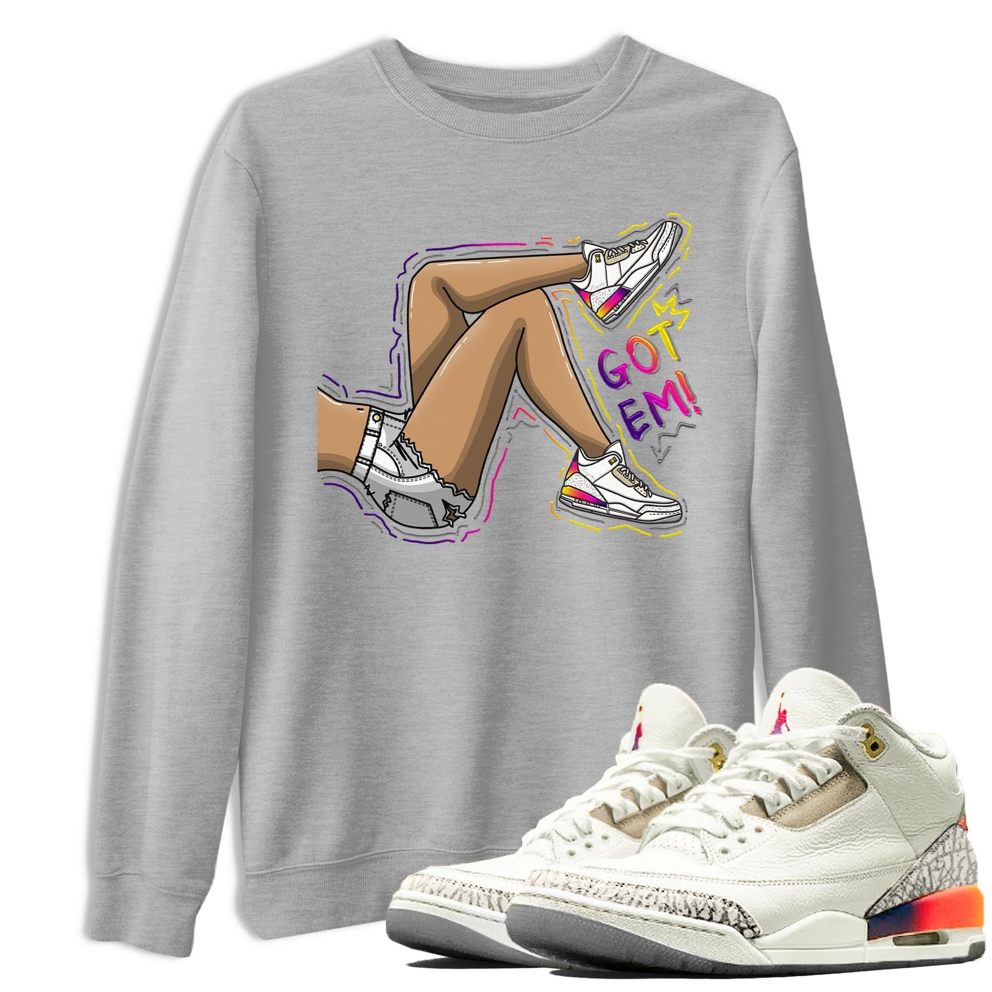 Air Jordan 3 J Balvin shirt to match jordans Got Em Legs sneaker tees Crew Neck Air Jordan 3 X J Balvin SNRT Sneaker Release Tees Unisex Casual Shirts Heather Grey 1 T-Shirt
