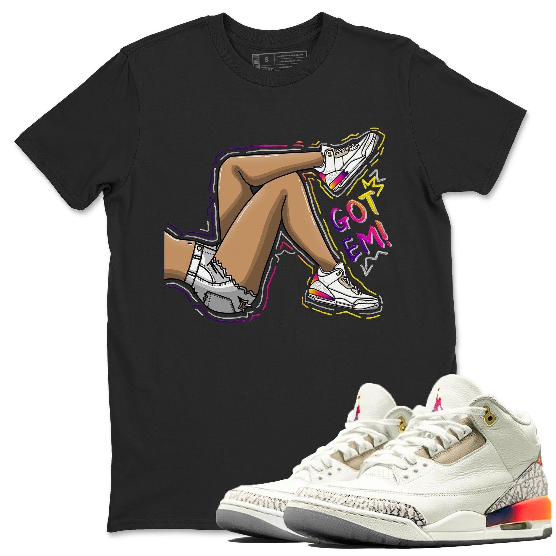 Air Jordan 3 J Balvin shirt to match jordans Got Em Legs sneaker tees Crew Neck Air Jordan 3 X J Balvin SNRT Sneaker Release Tees Unisex Casual Shirts Black 1 T-Shirt