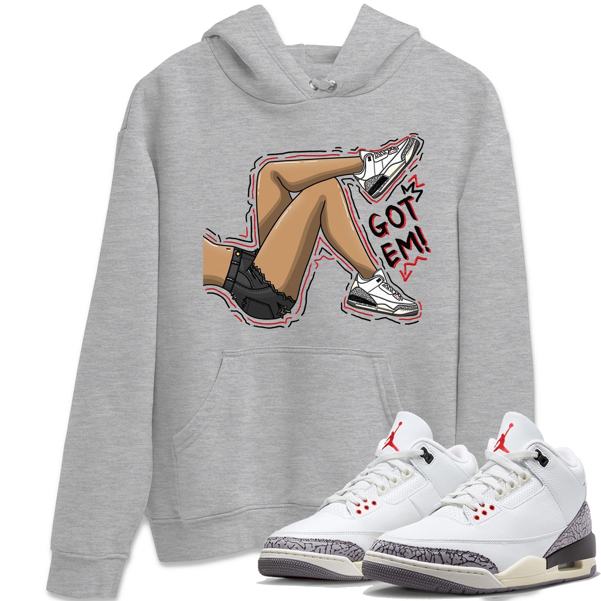 Air Jordan 3 White Cement Sneaker Match Tees Got Em Legs Sneaker Tees AJ 3s White Cement Sneaker Release Tees Unisex Shirts Heather Grey 1