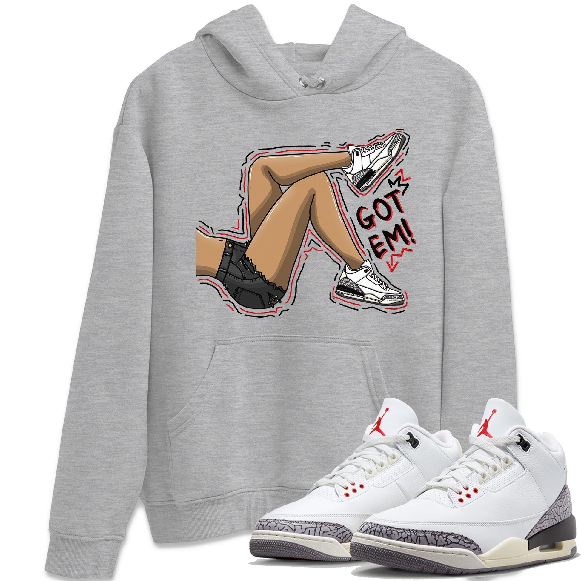 Air Jordan 3 White Cement Sneaker Match Tees Got Em Legs Sneaker Tees AJ 3s White Cement Sneaker Release Tees Unisex Shirts Heather Grey 1